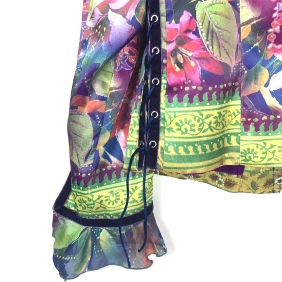 BOHO CHIC Jacket Ruffle Abstract Lace Up Rocker Western Rodeo Velour Size 12 - Picture 6 of 9